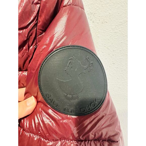 SAVE THE DUCK Burgundy Long Sleeve High Standing Collar Isla Puffer Jacket M - Picture 10 of 16